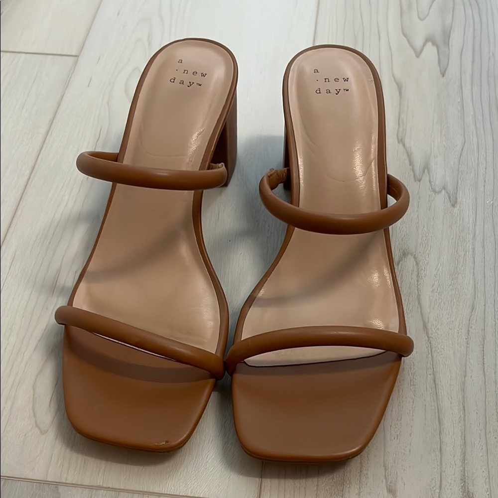 Tan Strappy Heels with Square Toe